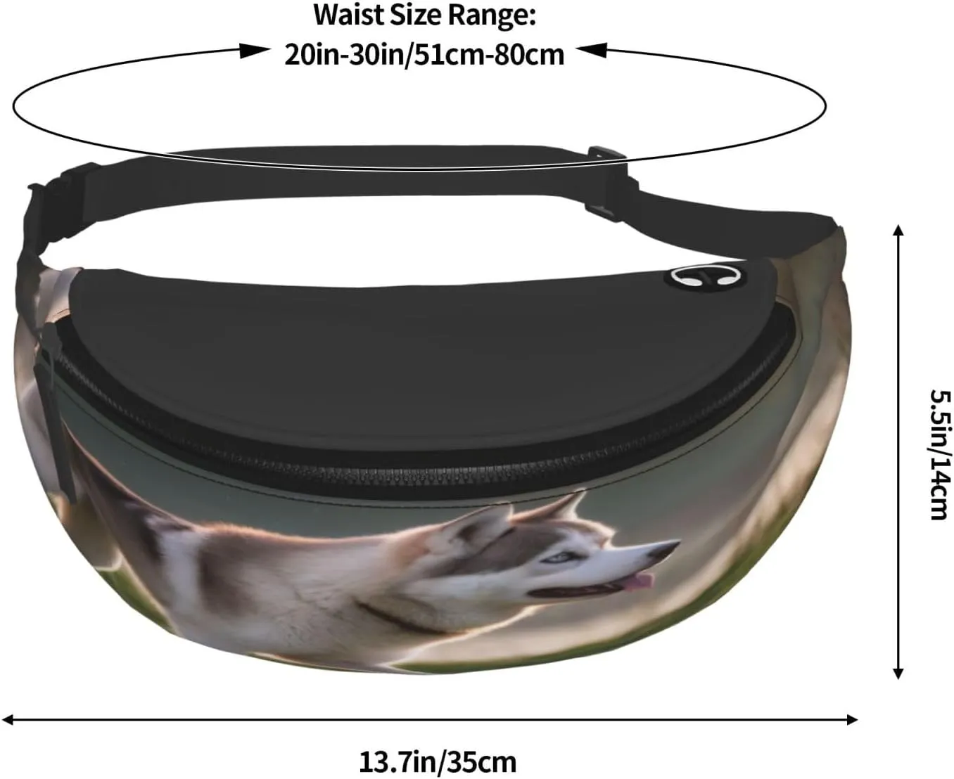 Stylish 3d Husky Dog Bumbags Waist Fanny Pack For Women Ladies Men Lightweight Bum Bag With Zip Pockets Adjustable Belt For Dog Walking Running Cycling Hiking Outdoor Sport