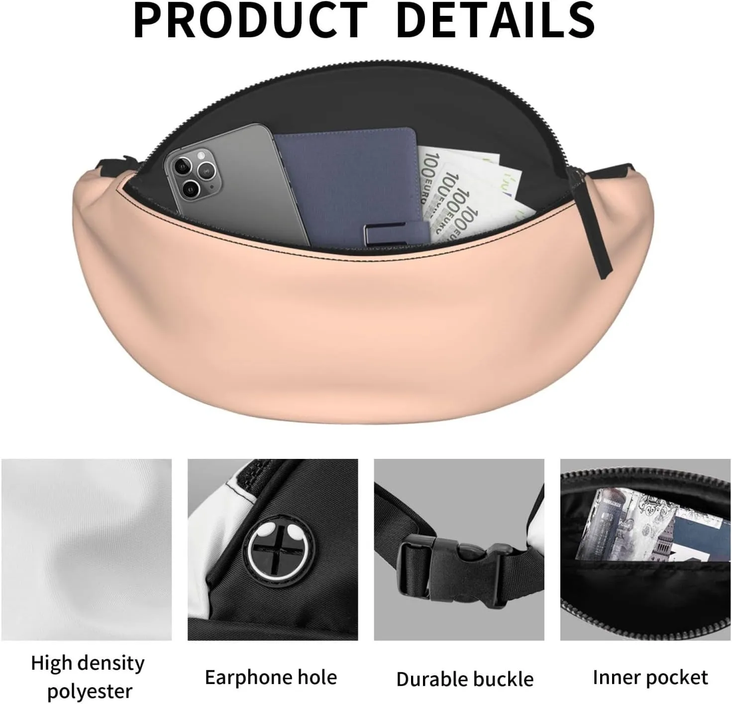 Stylish 3d Scale Pale Pink Bumbags Waist Fanny Pack For Women Ladies Men Lightweight Bum Bag With Zip Pockets Adjustable Belt For Dog Walking Running Cycling Hiking Outdoor Sport