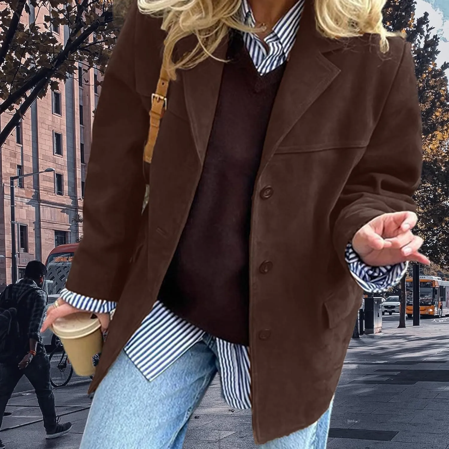 Suede Blazer Women Faux Suede Jacket Old Money Aesthetic Y2k Oversized Casual Jackets for Women 2024