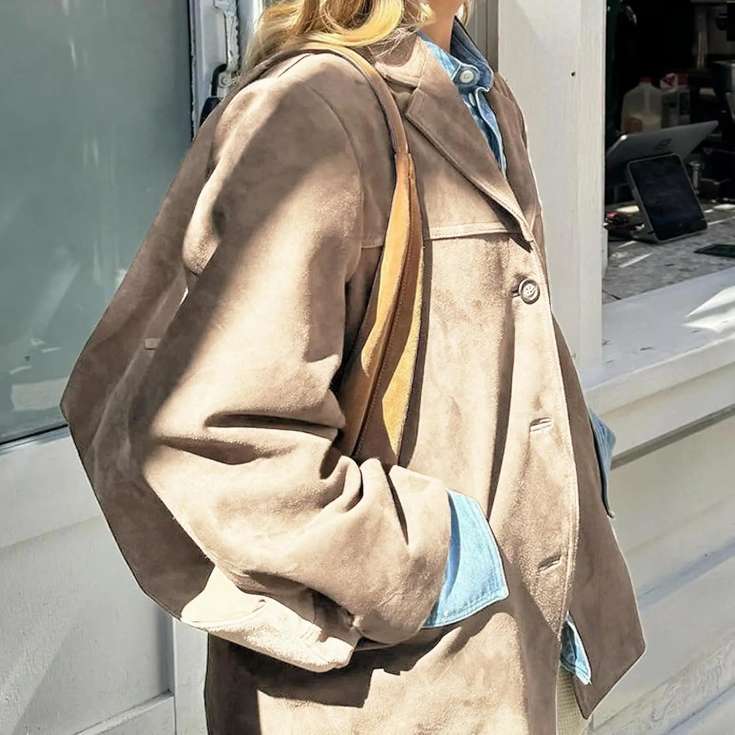 Suede Blazer Women Faux Suede Jacket Old Money Aesthetic Y2k Oversized Casual Jackets for Women 2024