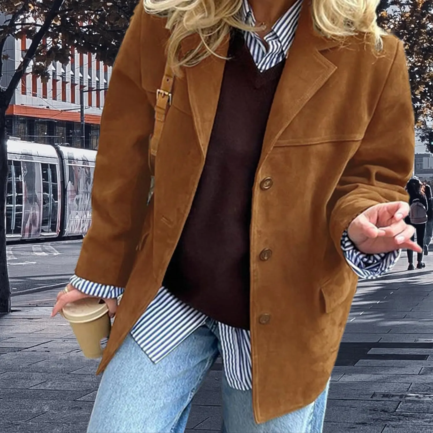 Suede Blazer Women Faux Suede Jacket Old Money Aesthetic Y2k Oversized Casual Jackets for Women 2024