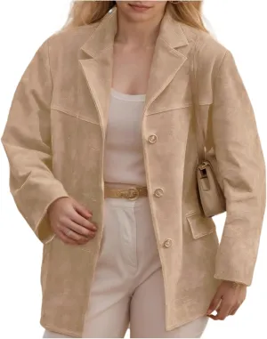Suede Blazer Women Faux Suede Jacket Old Money Aesthetic Y2k Oversized Casual Jackets for Women 2024
