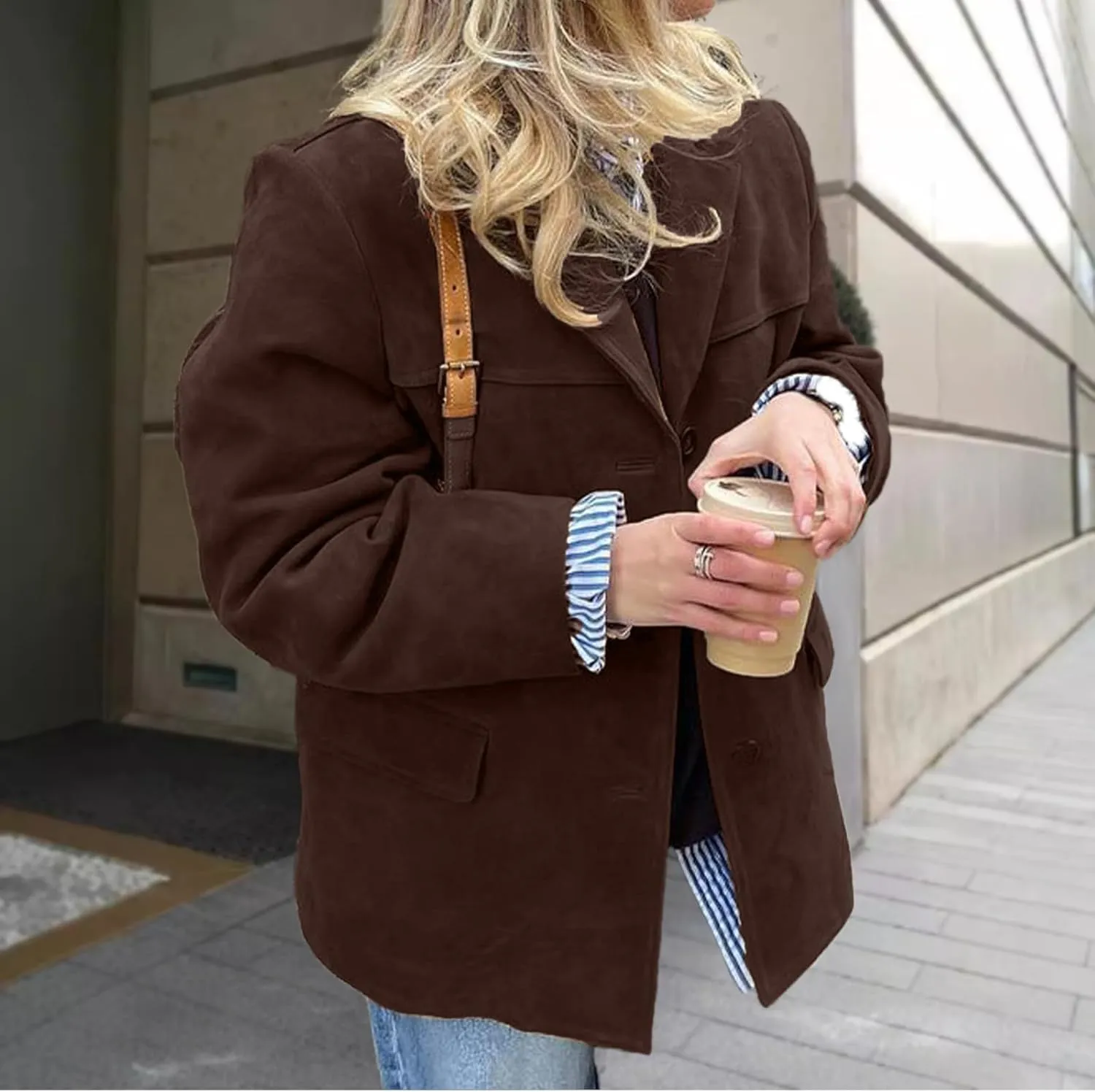 Suede Blazer Women Faux Suede Jacket Old Money Aesthetic Y2k Oversized Casual Jackets for Women 2024