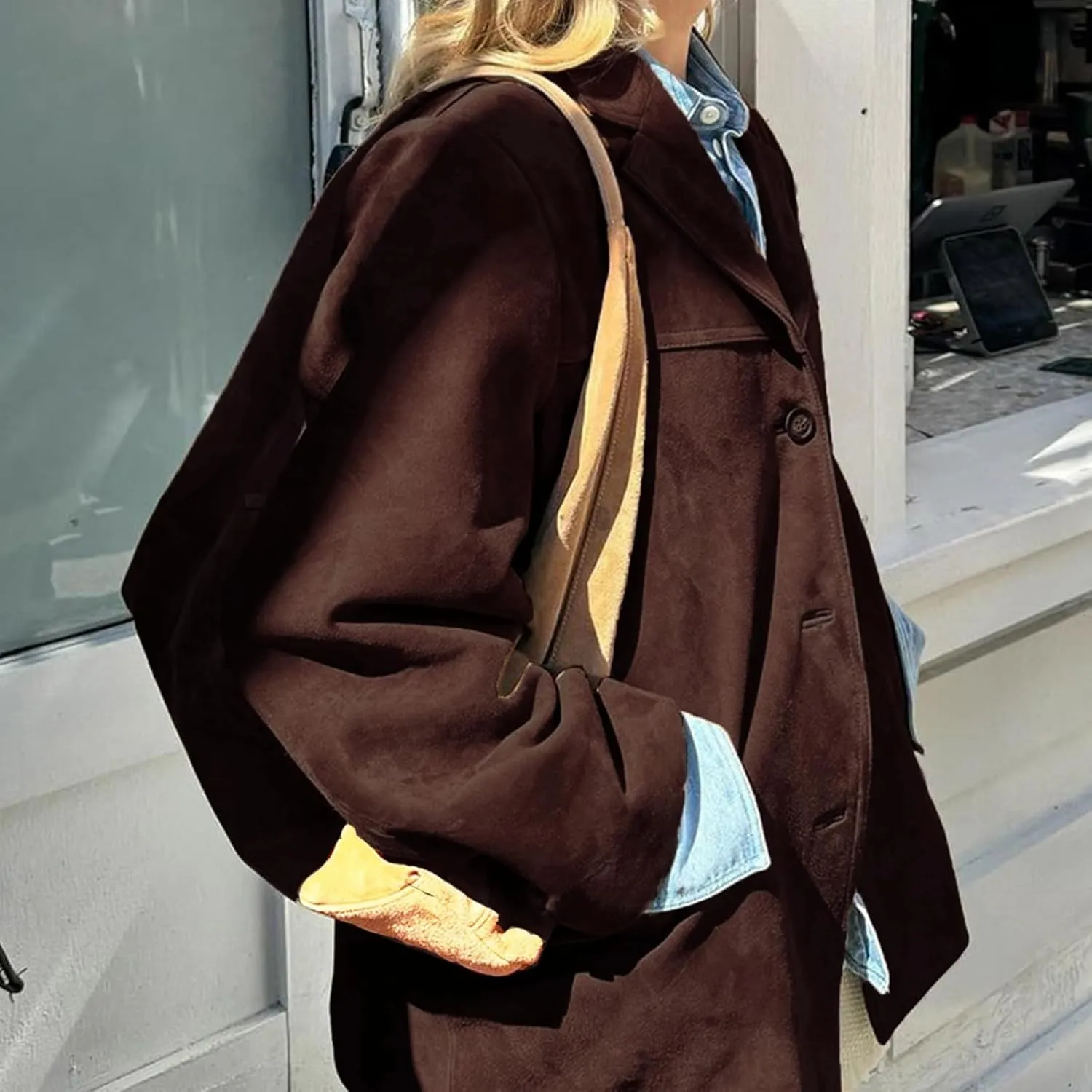 Suede Blazer Women Faux Suede Jacket Old Money Aesthetic Y2k Oversized Casual Jackets for Women 2024
