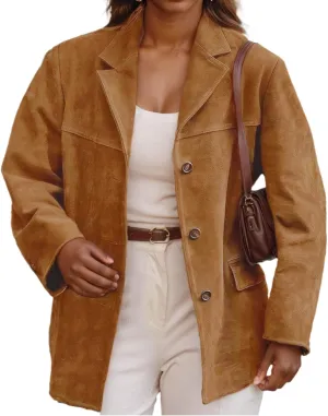 Suede Blazer Women Faux Suede Jacket Old Money Aesthetic Y2k Oversized Casual Jackets for Women 2024