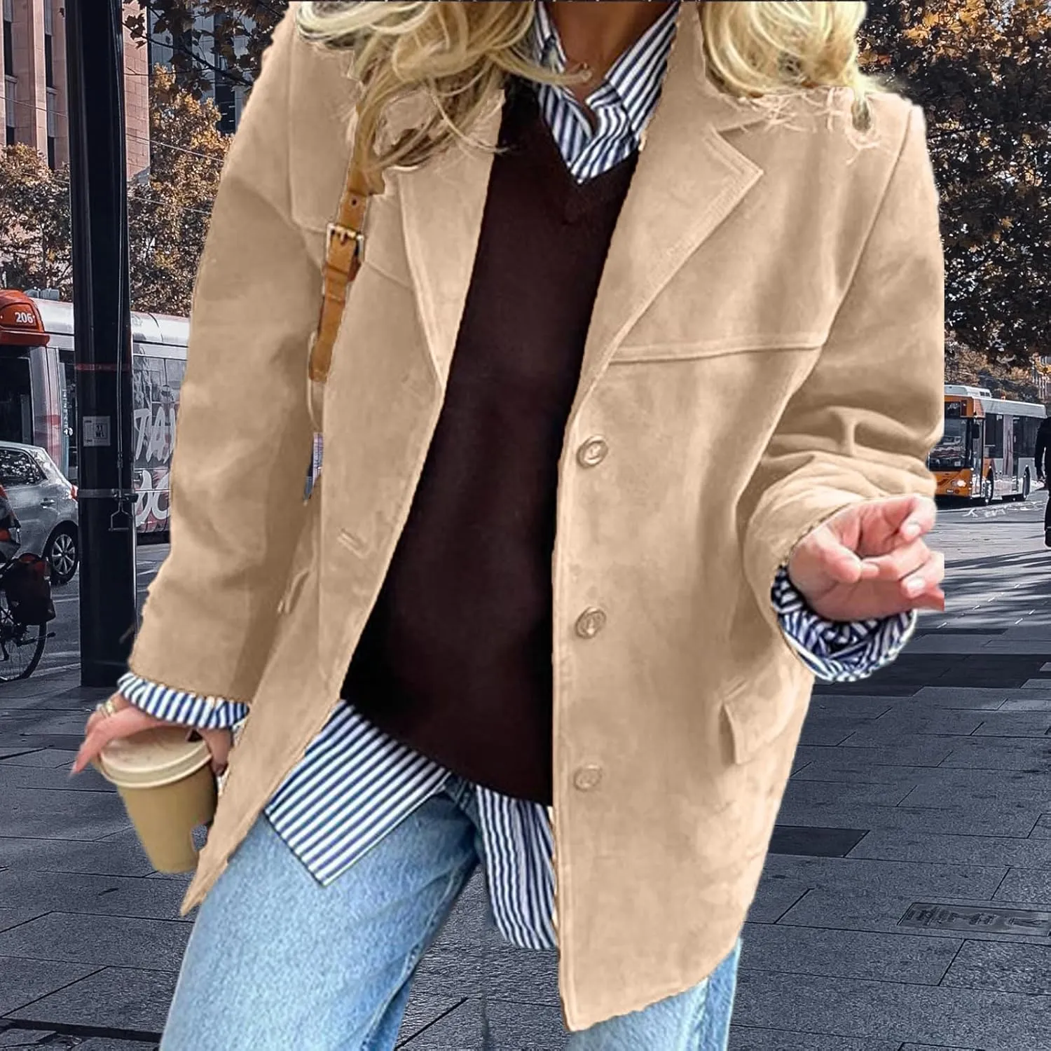 Suede Blazer Women Faux Suede Jacket Old Money Aesthetic Y2k Oversized Casual Jackets for Women 2024