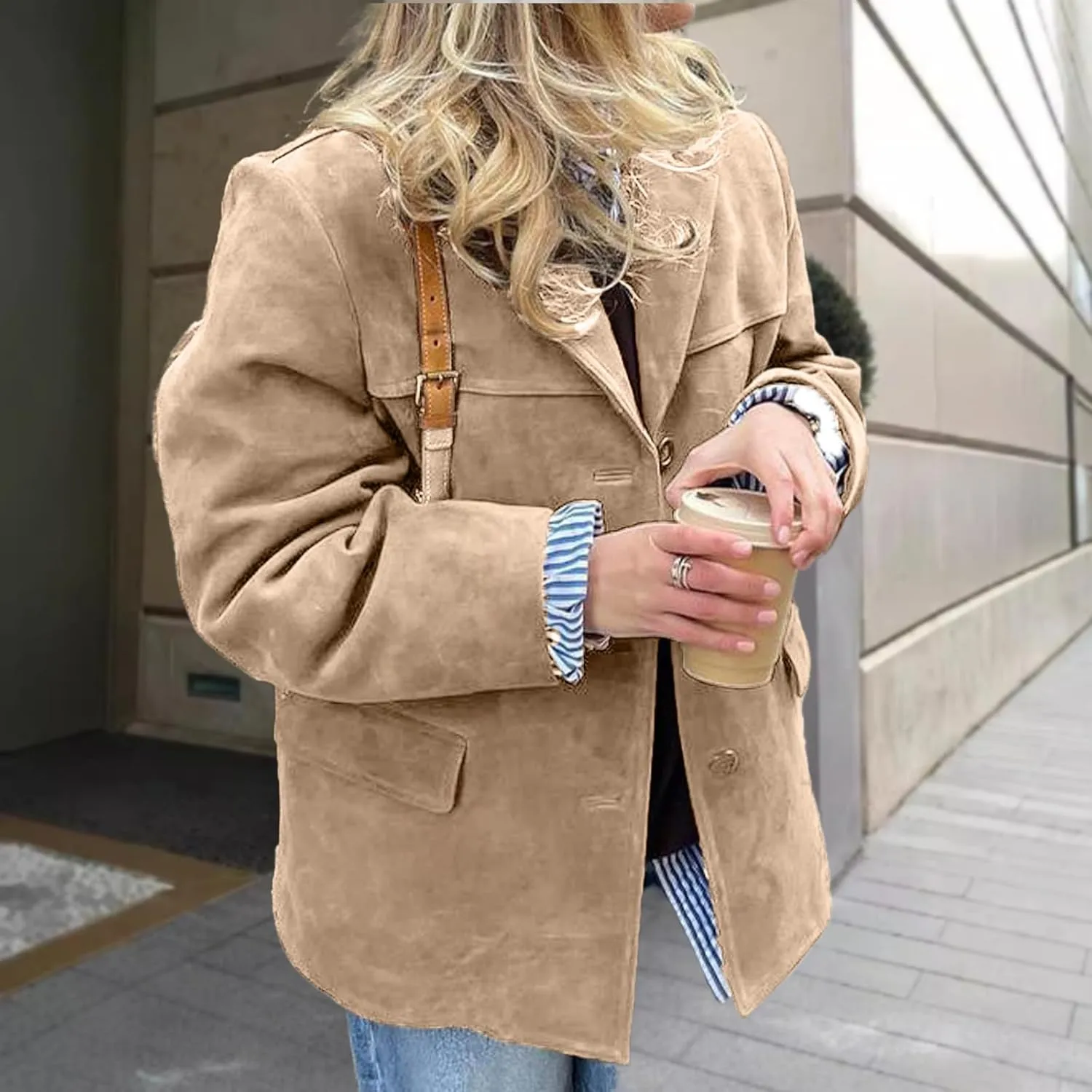 Suede Blazer Women Faux Suede Jacket Old Money Aesthetic Y2k Oversized Casual Jackets for Women 2024