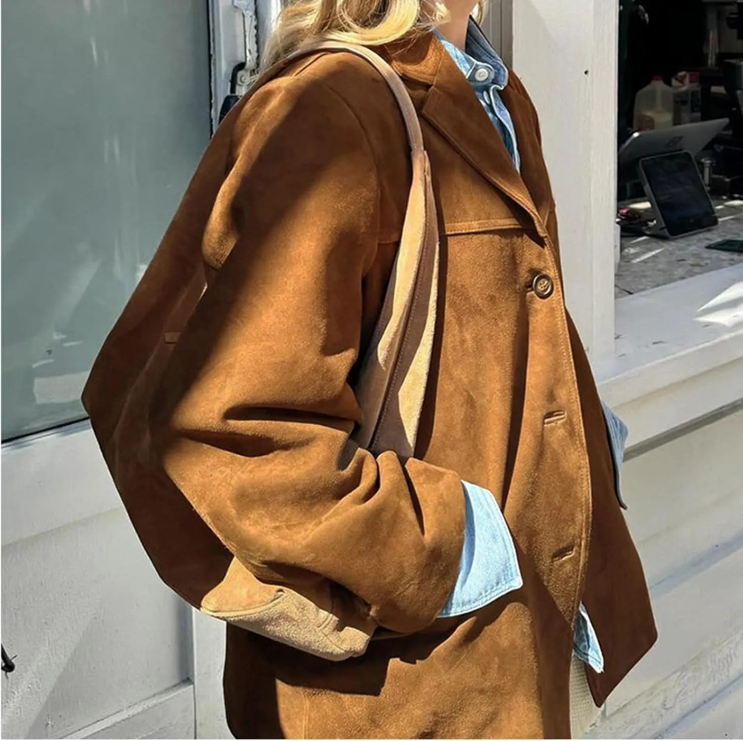 Suede Blazer Women Faux Suede Jacket Old Money Aesthetic Y2k Oversized Casual Jackets for Women 2024
