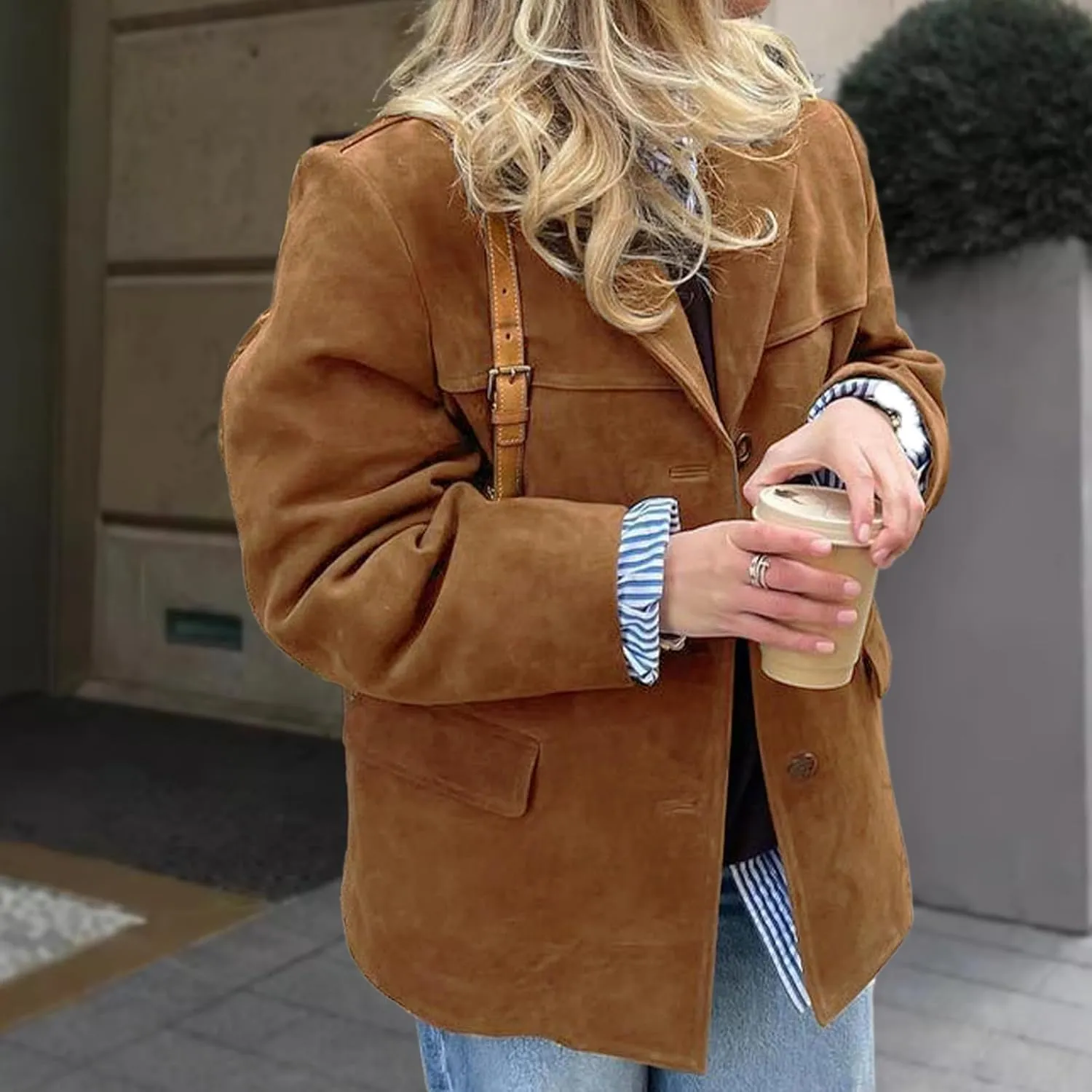 Suede Blazer Women Faux Suede Jacket Old Money Aesthetic Y2k Oversized Casual Jackets for Women 2024