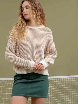 Textured Crewneck Khaki Sweater