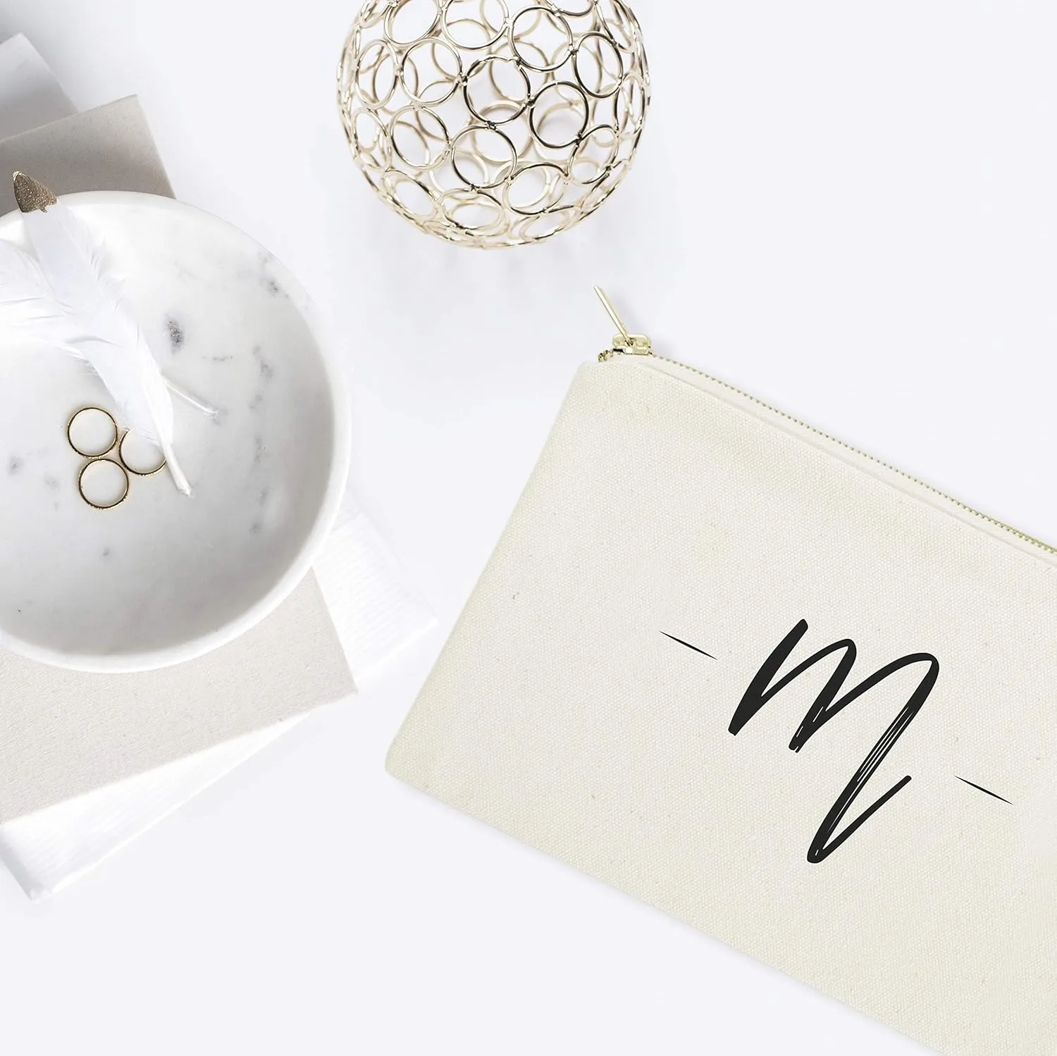 The Cotton & Canvas Co. Personalized Handwritten Monogram M Cosmetic Bag and Travel Make Up Pouch