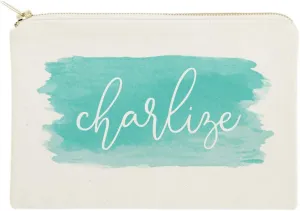 The Cotton & Canvas Co. Personalized Name Aqua Watercolor Cosmetic Bag and Travel Make Up Pouch