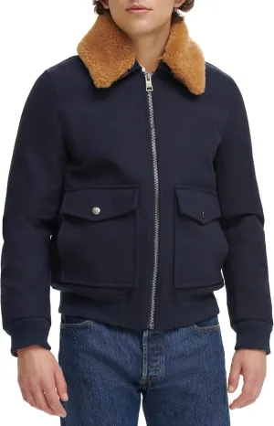 Tommy Hilfiger Men's Wool Blend Bomber Jacket with Faux Fur Collar