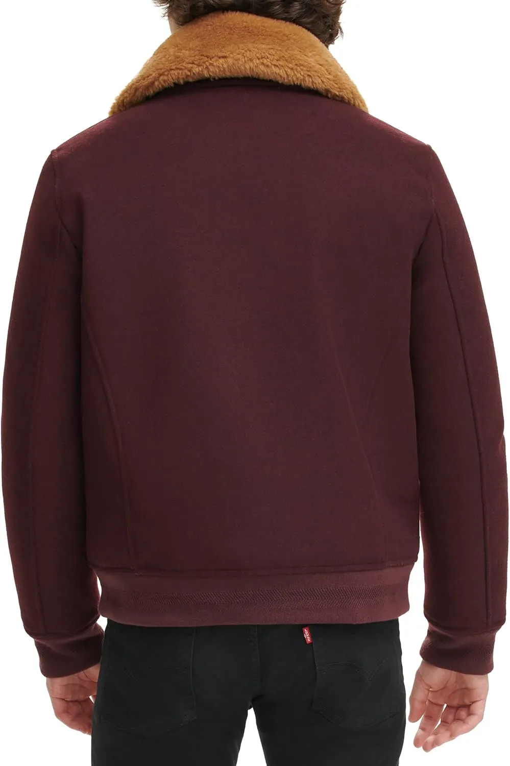 Tommy Hilfiger Men's Wool Blend Bomber Jacket with Faux Fur Collar
