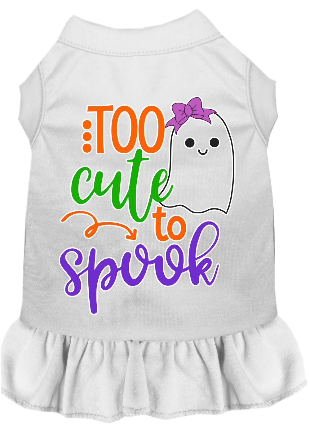 Too Cute To Spook-girly Ghost Screen Print Dog Dress White 4x