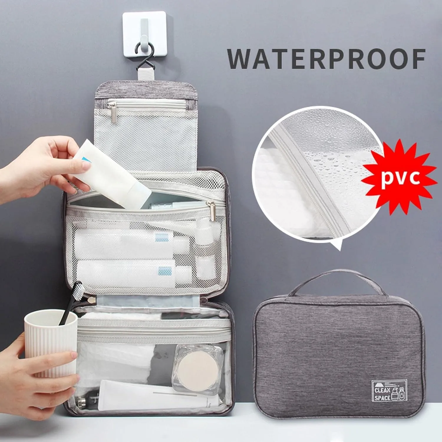 Travel Makeup Bag 10x6.6 Inch Portable Hanging Extra Large Makeup Bag with 3 Comparment Water Resistant Cosmetic Organizer with Handle Toiletry Bag Shampoo,toiletries Full-Size Container