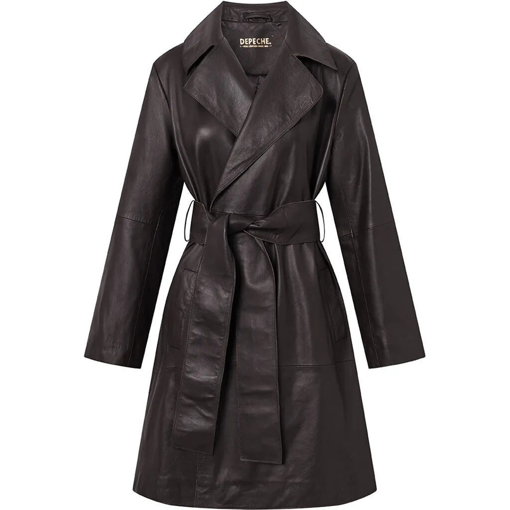 Trendy Naia trenchcoat jakke i blødt skind / 51118 - Chocolate