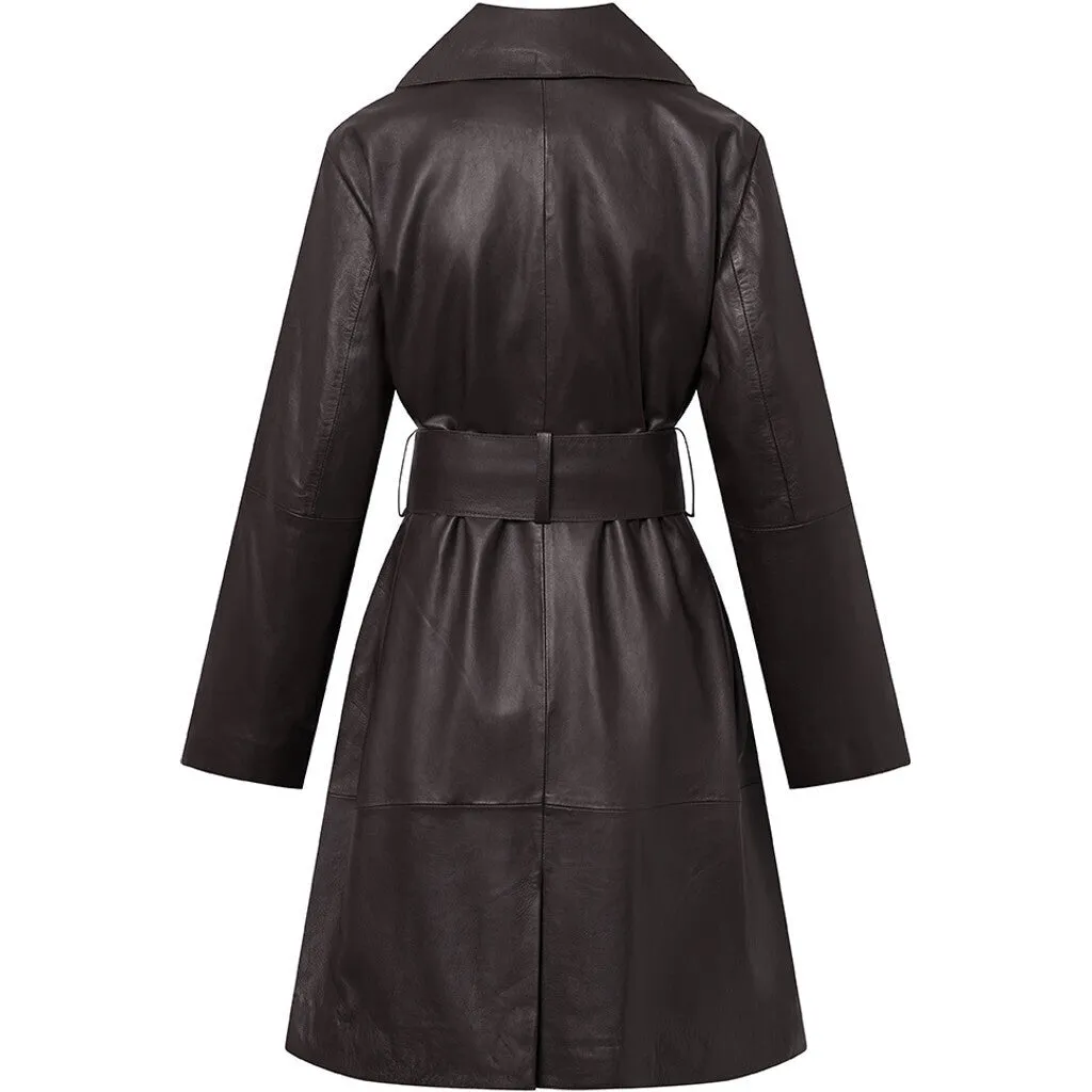 Trendy Naia trenchcoat jakke i blødt skind / 51118 - Chocolate