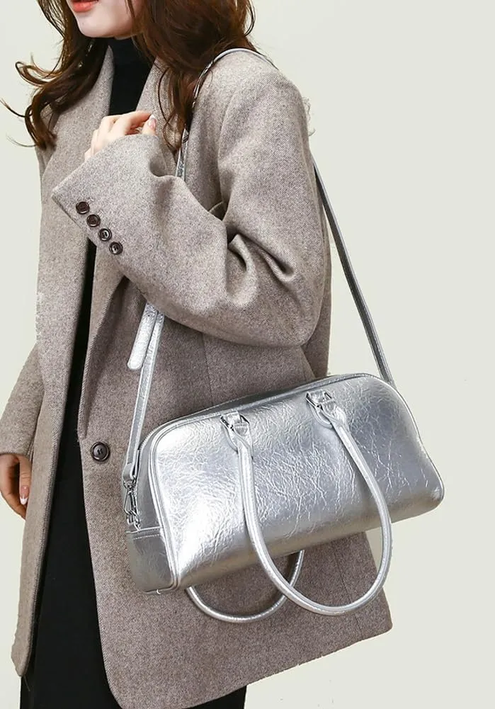 Trendy Shoulder Bag for Women Medium Size Crossbody Tote Purse Glossy Vegan Leather Y2k Handbags Top Handle Satchels