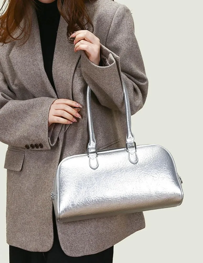 Trendy Shoulder Bag for Women Medium Size Crossbody Tote Purse Glossy Vegan Leather Y2k Handbags Top Handle Satchels