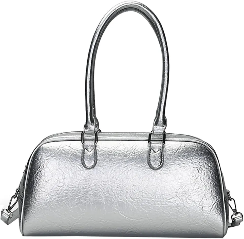 Trendy Shoulder Bag for Women Medium Size Crossbody Tote Purse Glossy Vegan Leather Y2k Handbags Top Handle Satchels