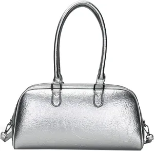 Trendy Shoulder Bag for Women Medium Size Crossbody Tote Purse Glossy Vegan Leather Y2k Handbags Top Handle Satchels