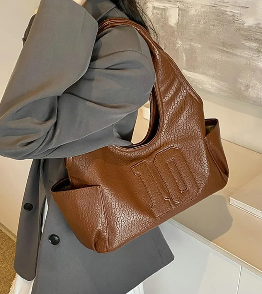 Trendy Vegan Leather Shoulder Bag for Women Top Handle Handbag Y2K Large Tote Purse Working Underarm Satchels