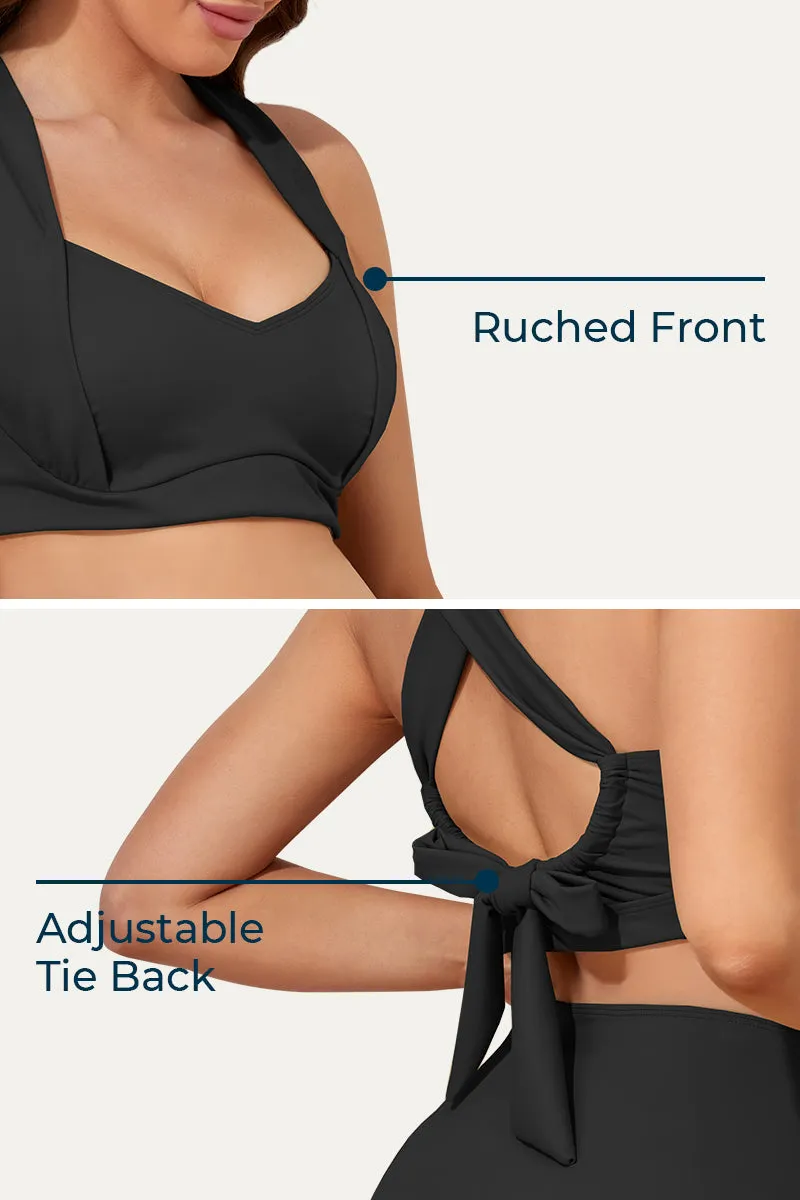 Two Piece Maternity Suit With Ruched Front And Criss-Cross Tie Back Black
