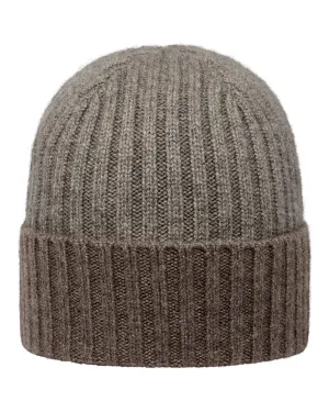 Unisex Chunky Rib Contrast Cashmere Hat Wood Smoke Brown