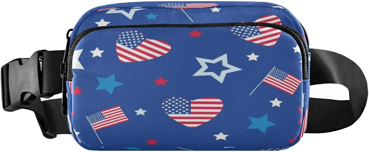 Us Flag Stars Blue Red Belt Bag for Women Men Fanny Pack Small Waist Pouch Crossbody Bags for Outdoor Hiking Running Travel