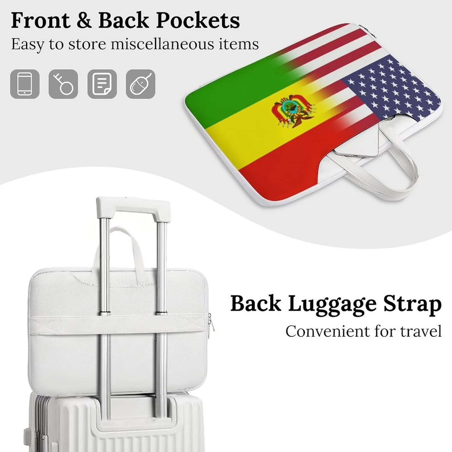 U.S.A Bolivia Flag Leather Bag Laptop Case Slim Water Resistant Computer Bags with Handle Briefcase for Work