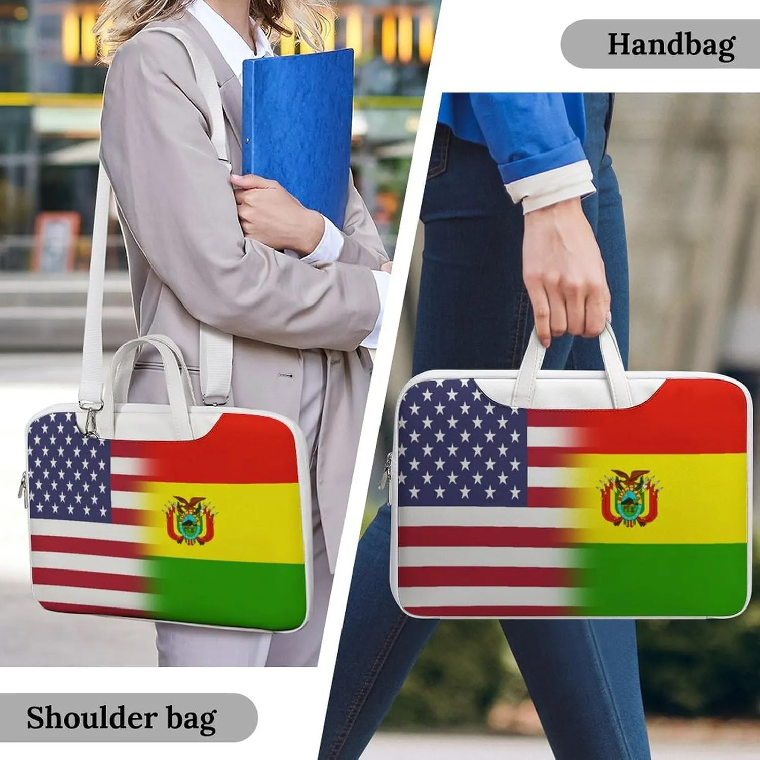 U.S.A Bolivia Flag Leather Bag Laptop Case Slim Water Resistant Computer Bags with Handle Briefcase for Work