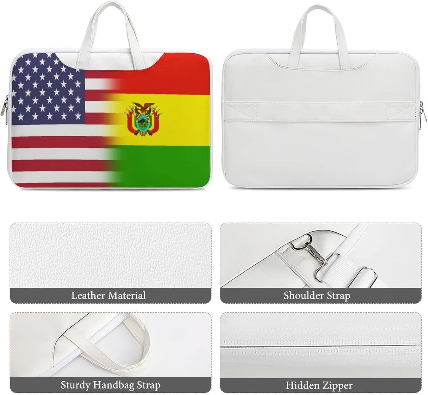 U.S.A Bolivia Flag Leather Bag Laptop Case Slim Water Resistant Computer Bags with Handle Briefcase for Work