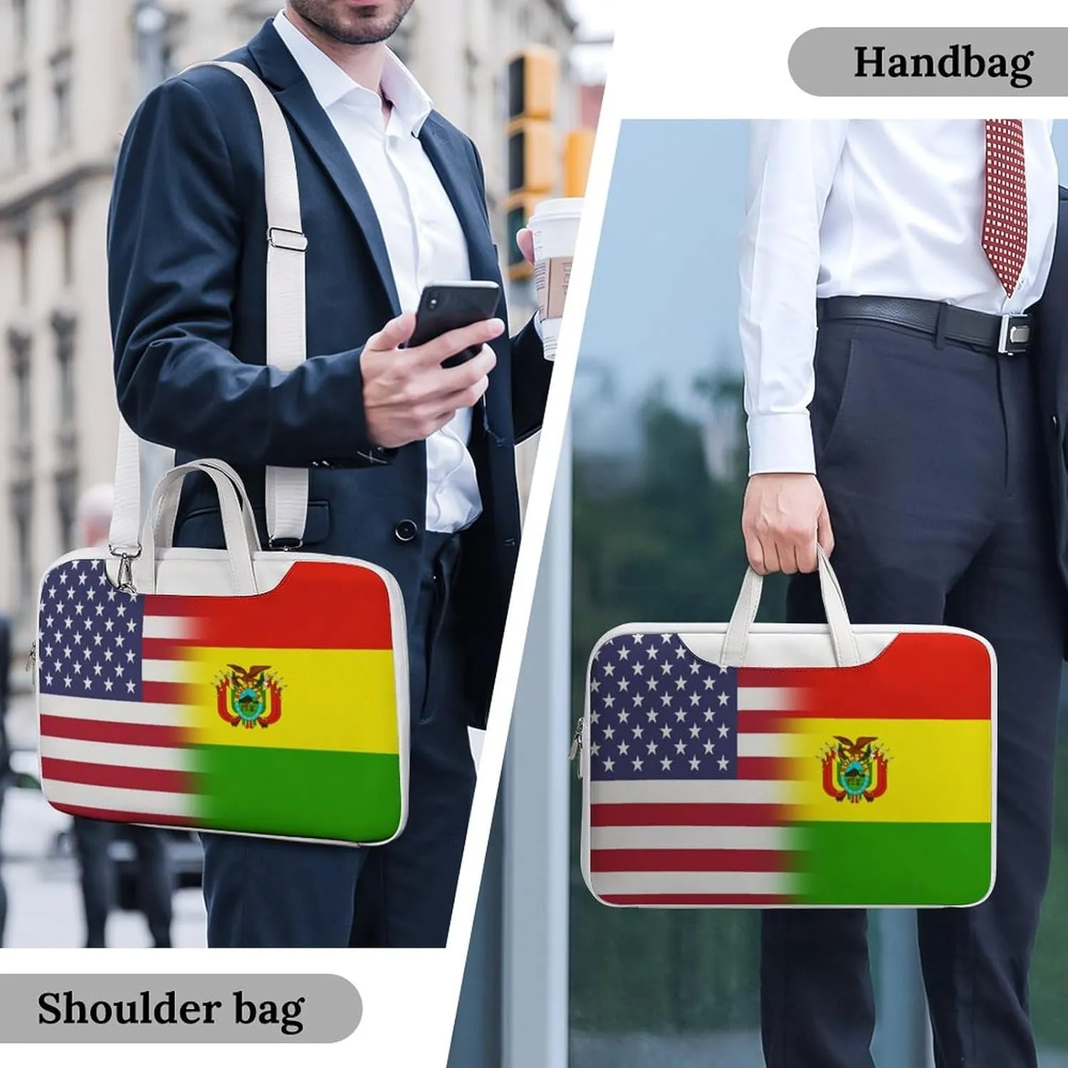 U.S.A Bolivia Flag Leather Bag Laptop Case Slim Water Resistant Computer Bags with Handle Briefcase for Work