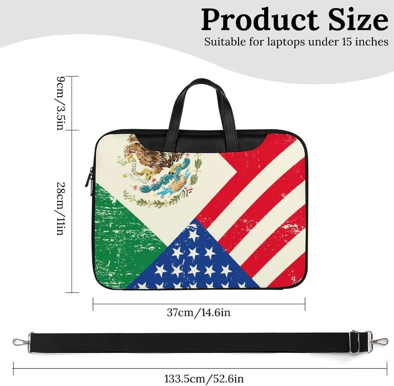 U.S.A Mexico Flag Leather Bag Laptop Case Slim Water Resistant Computer Bags with Handle Briefcase for Work