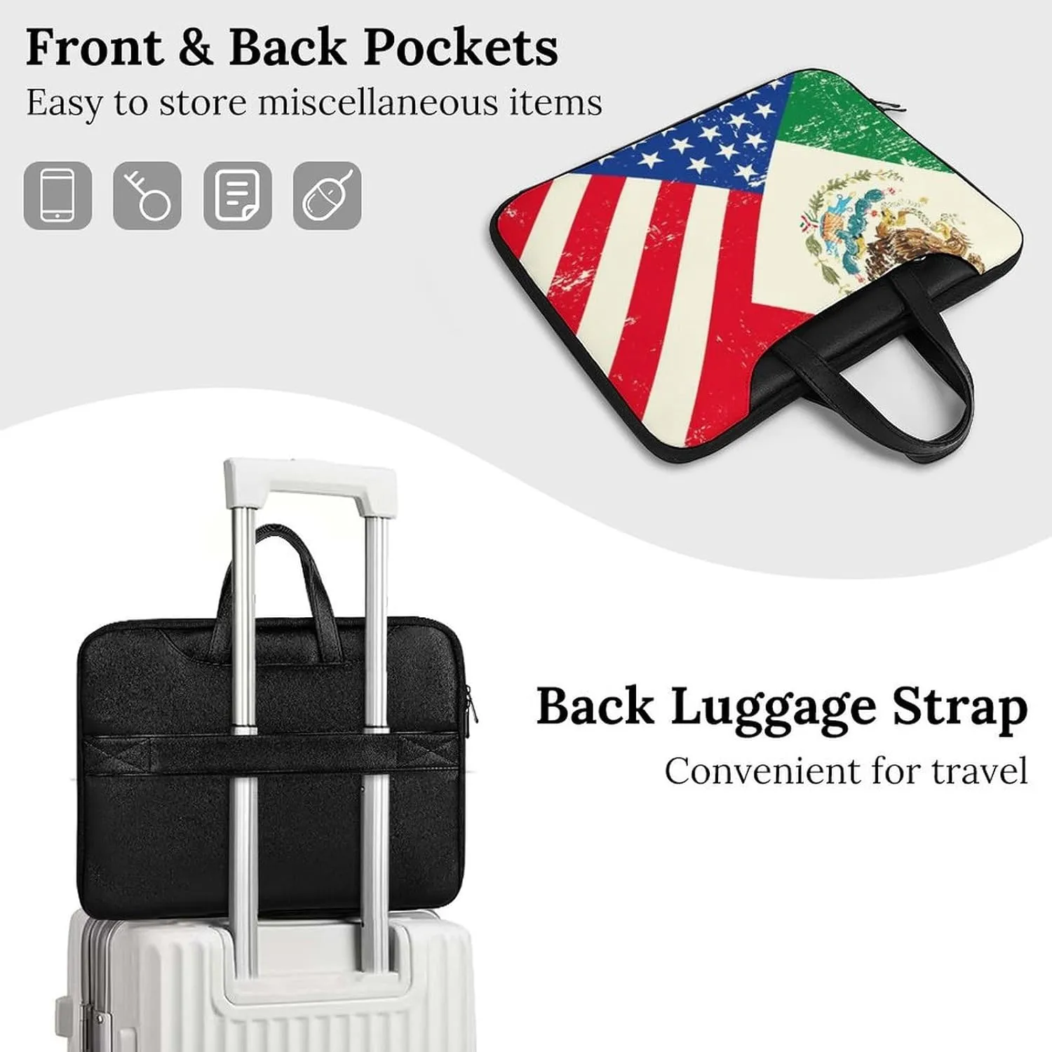 U.S.A Mexico Flag Leather Bag Laptop Case Slim Water Resistant Computer Bags with Handle Briefcase for Work