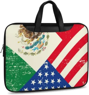 U.S.A Mexico Flag Leather Bag Laptop Case Slim Water Resistant Computer Bags with Handle Briefcase for Work