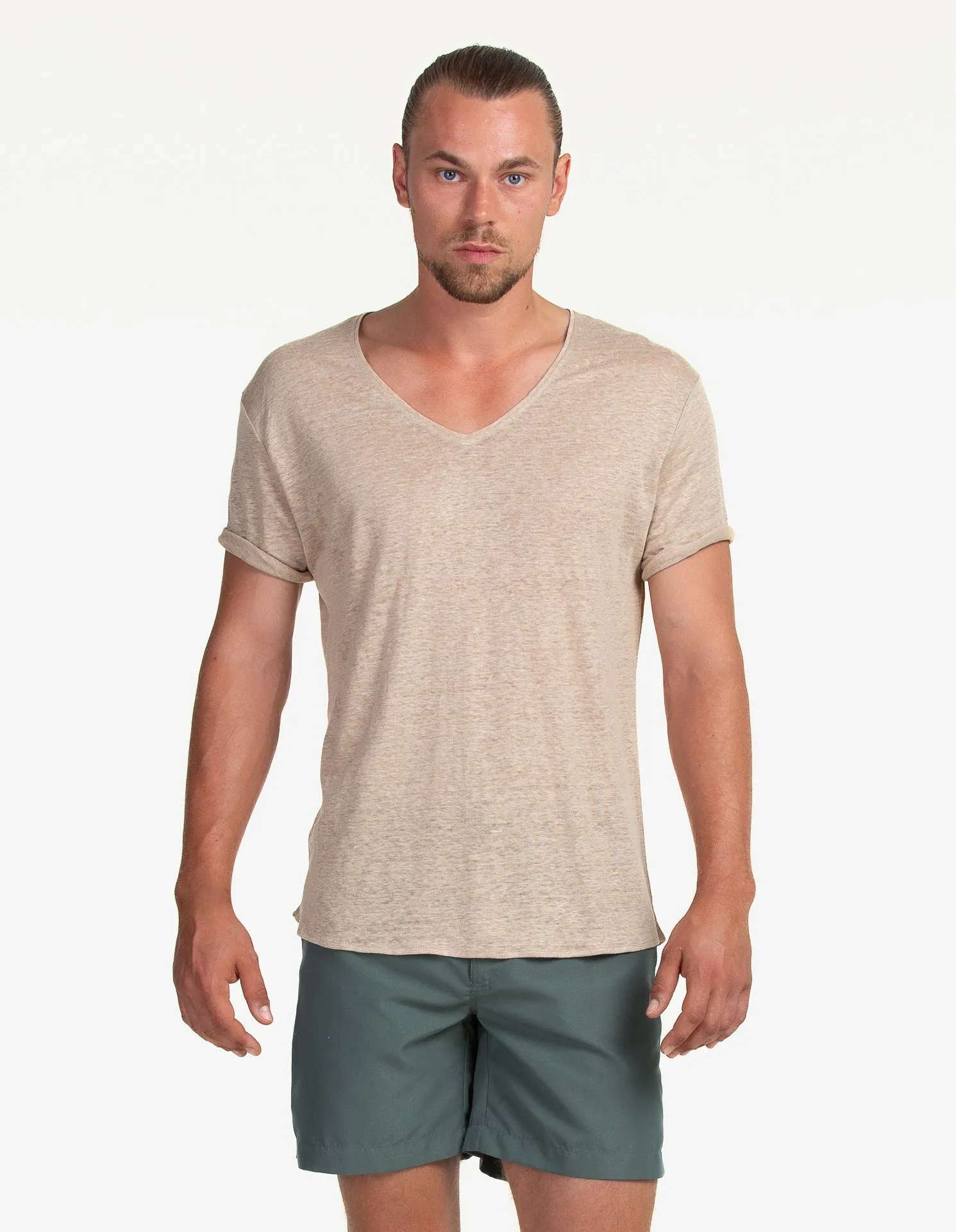 V-NECK LINEN SAND
