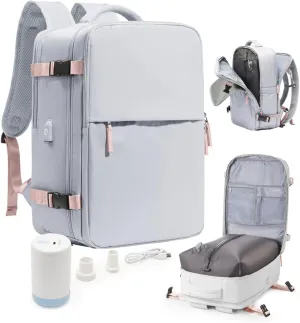Vacuum Seal Travel Backpack with Air Pump,Compression Vacpack Waterproof Airback Carry On Backpack for Travel Women Men with Vacuum System,Airlines Approved Daypack Laptop Space Saver Bags,Grey