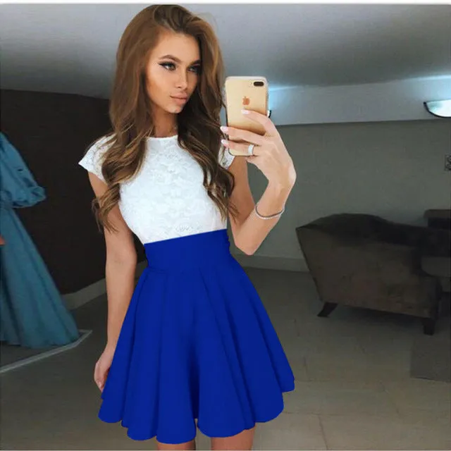 VenusFox Women Cute Beach Summer Lace Mini A Line Dress