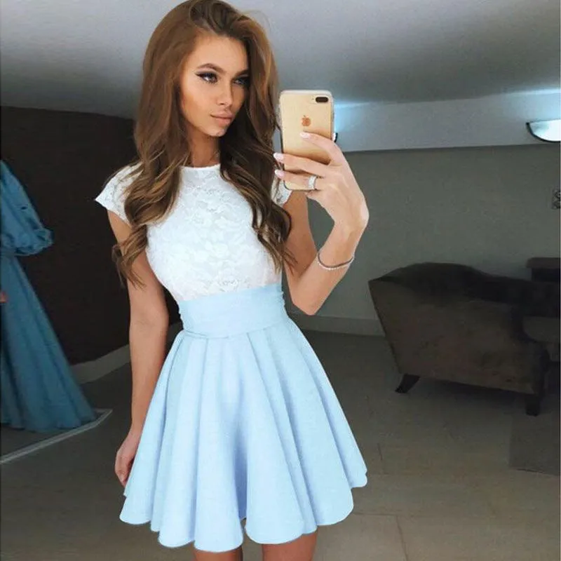 VenusFox Women Cute Beach Summer Lace Mini A Line Dress