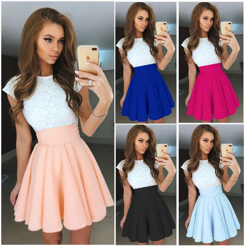 VenusFox Women Cute Beach Summer Lace Mini A Line Dress