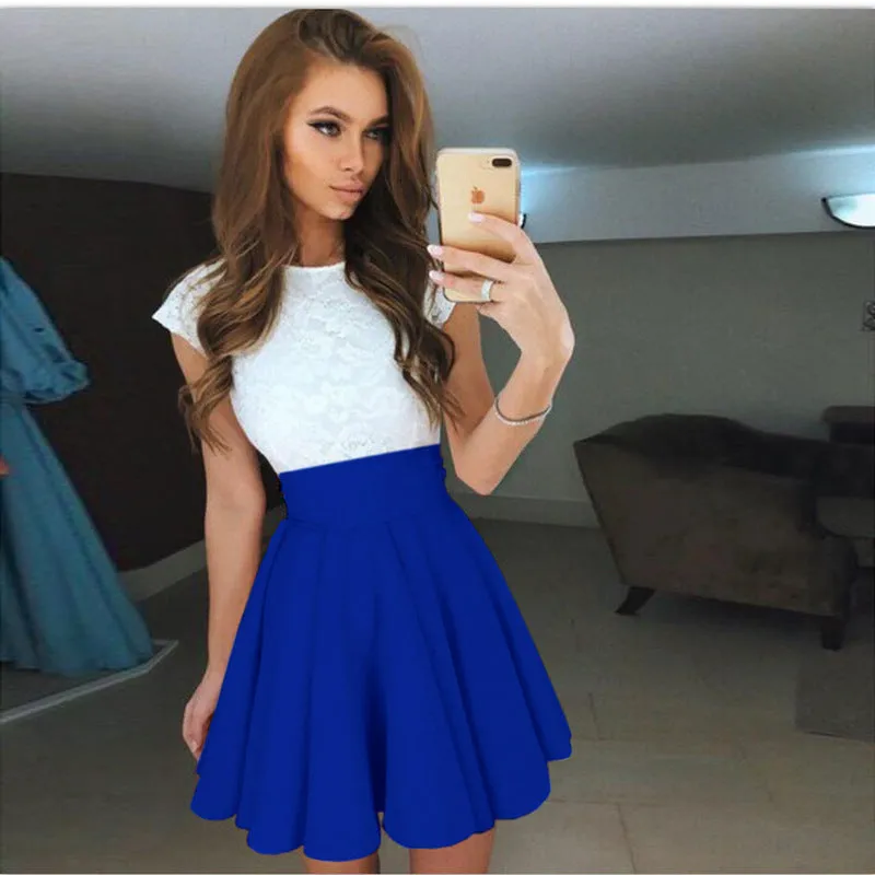 VenusFox Women Cute Beach Summer Lace Mini A Line Dress