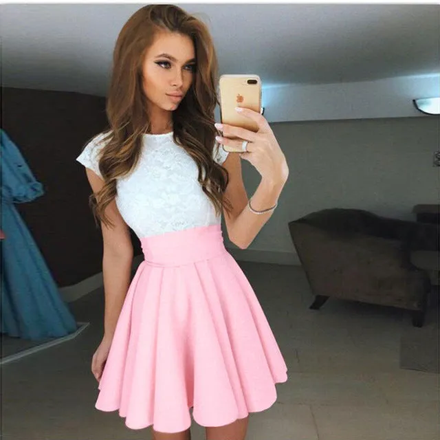 VenusFox Women Cute Beach Summer Lace Mini A Line Dress