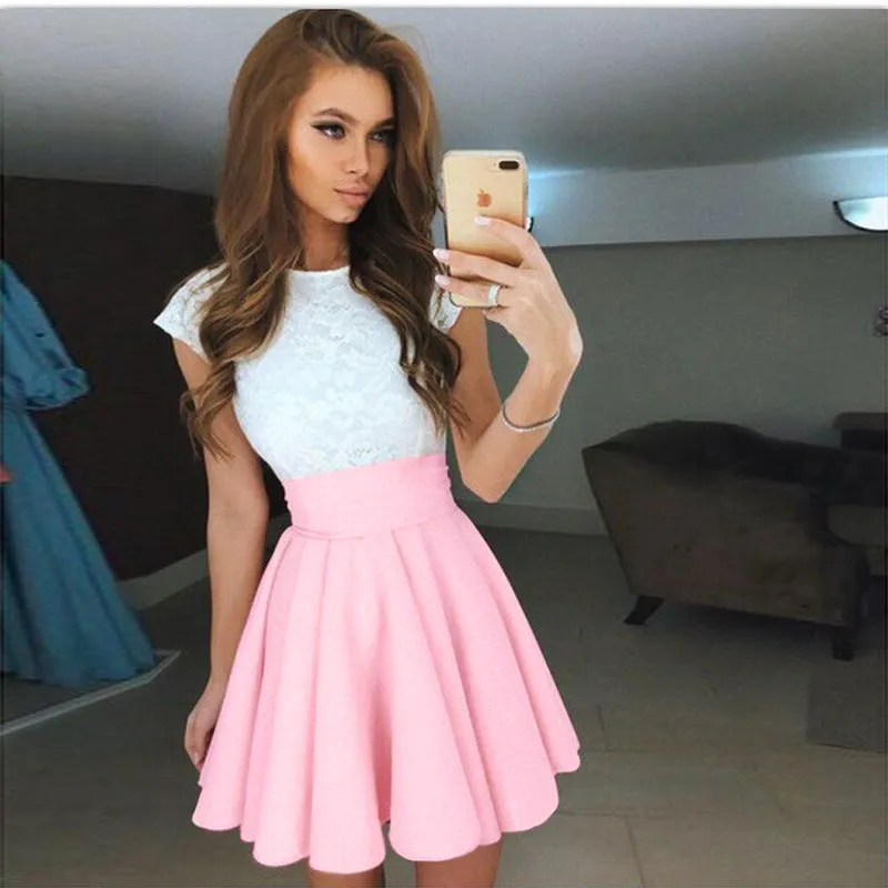 VenusFox Women Cute Beach Summer Lace Mini A Line Dress