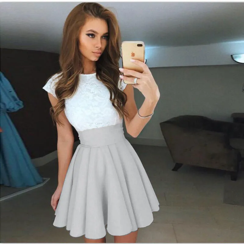 VenusFox Women Cute Beach Summer Lace Mini A Line Dress