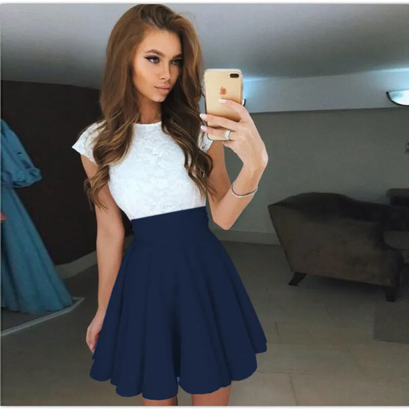 VenusFox Women Cute Beach Summer Lace Mini A Line Dress