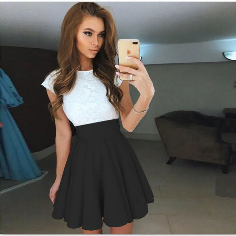 VenusFox Women Cute Beach Summer Lace Mini A Line Dress