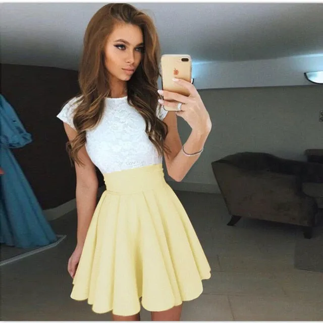 VenusFox Women Cute Beach Summer Lace Mini A Line Dress