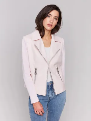 Vintage Faux Leather and Rib Knit Jacket - Petal